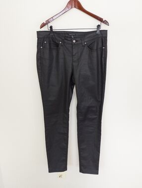 Eileen Fisher Black Waxed Organic Cotton Blend Skinny Pants Size 14